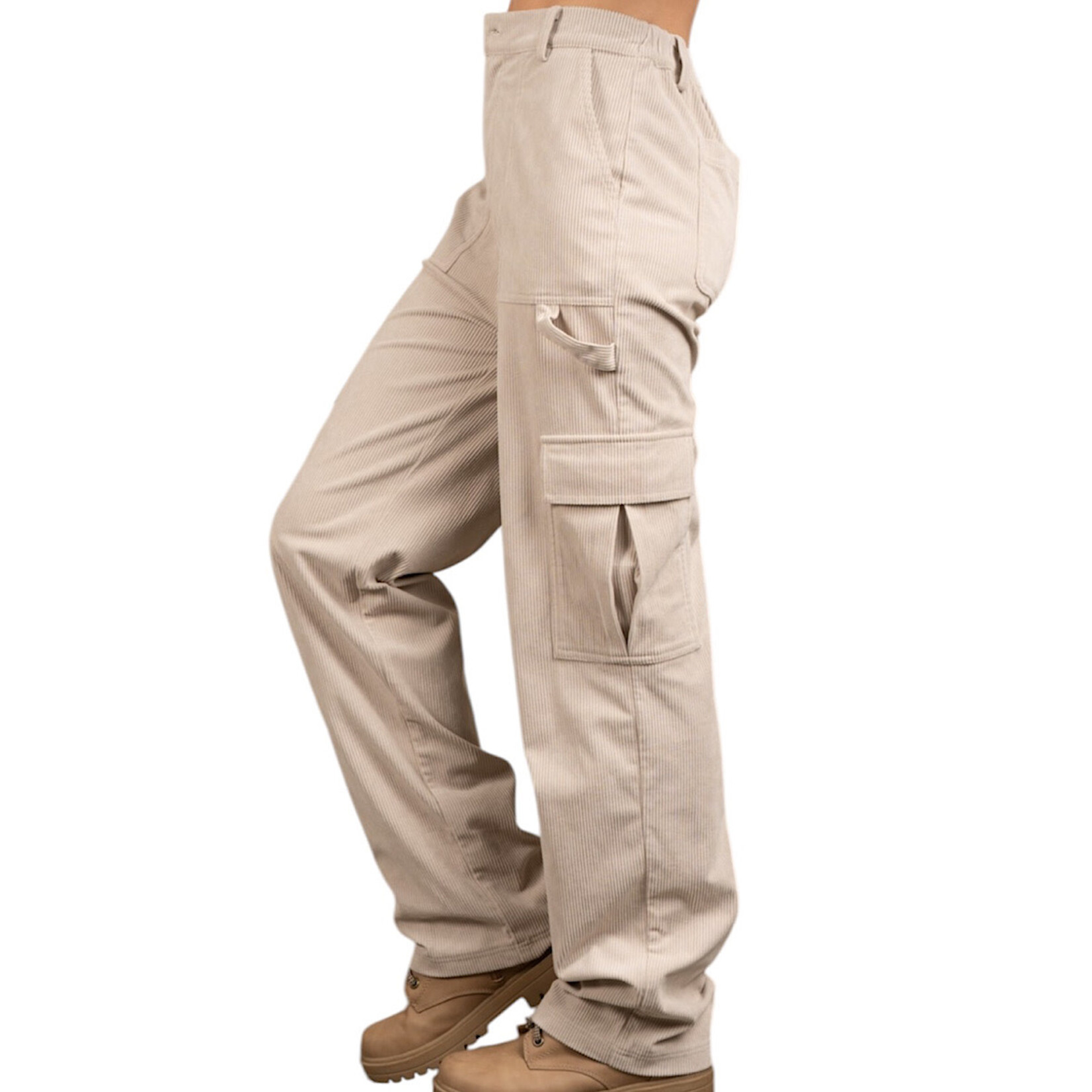 Beige Carpenter Corduroy Cargo Pants