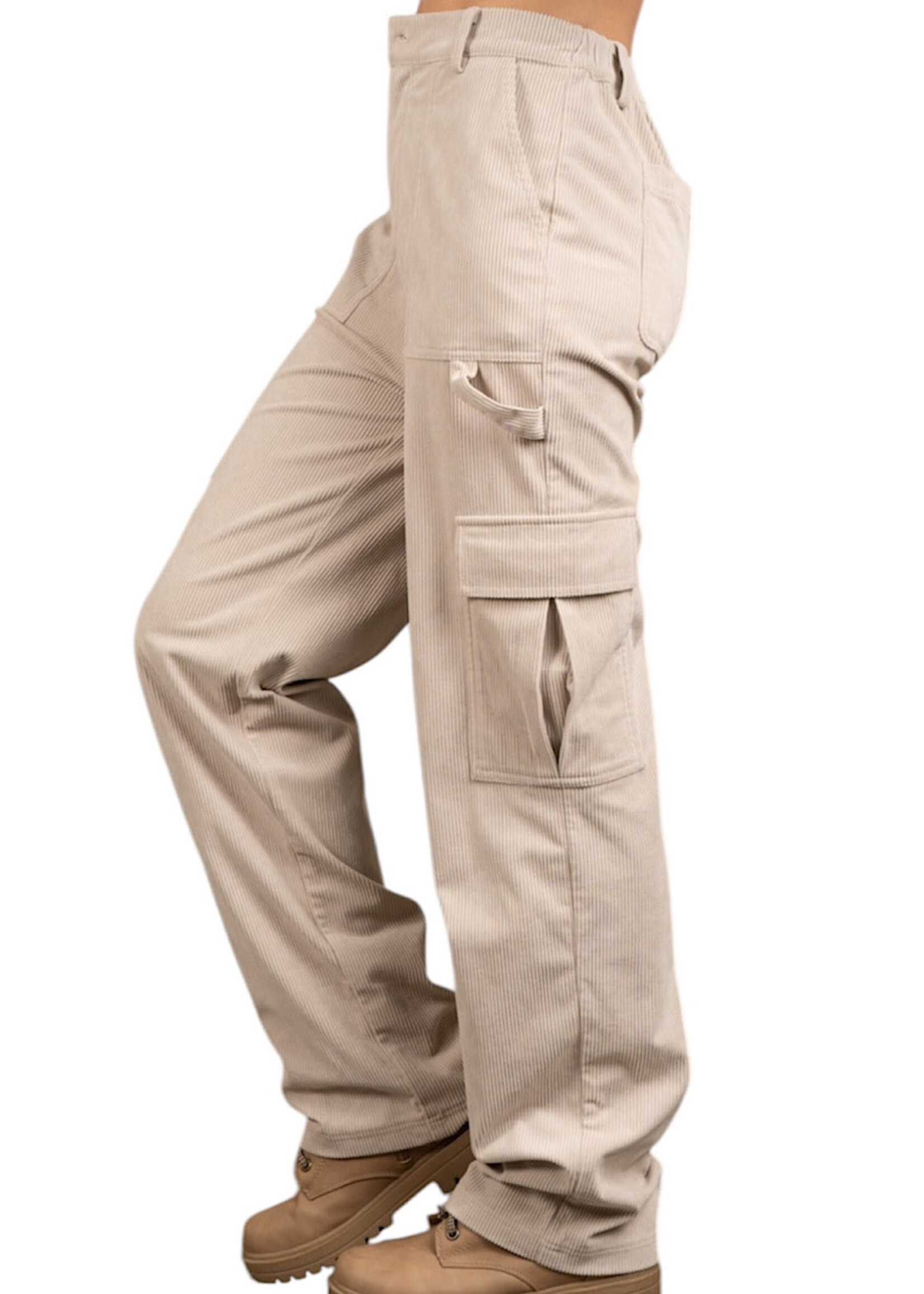 Beige Carpenter Corduroy Cargo Pants