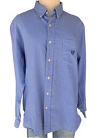 Blue Houndstooth Print Button Down Dress Shirt Size L-RF