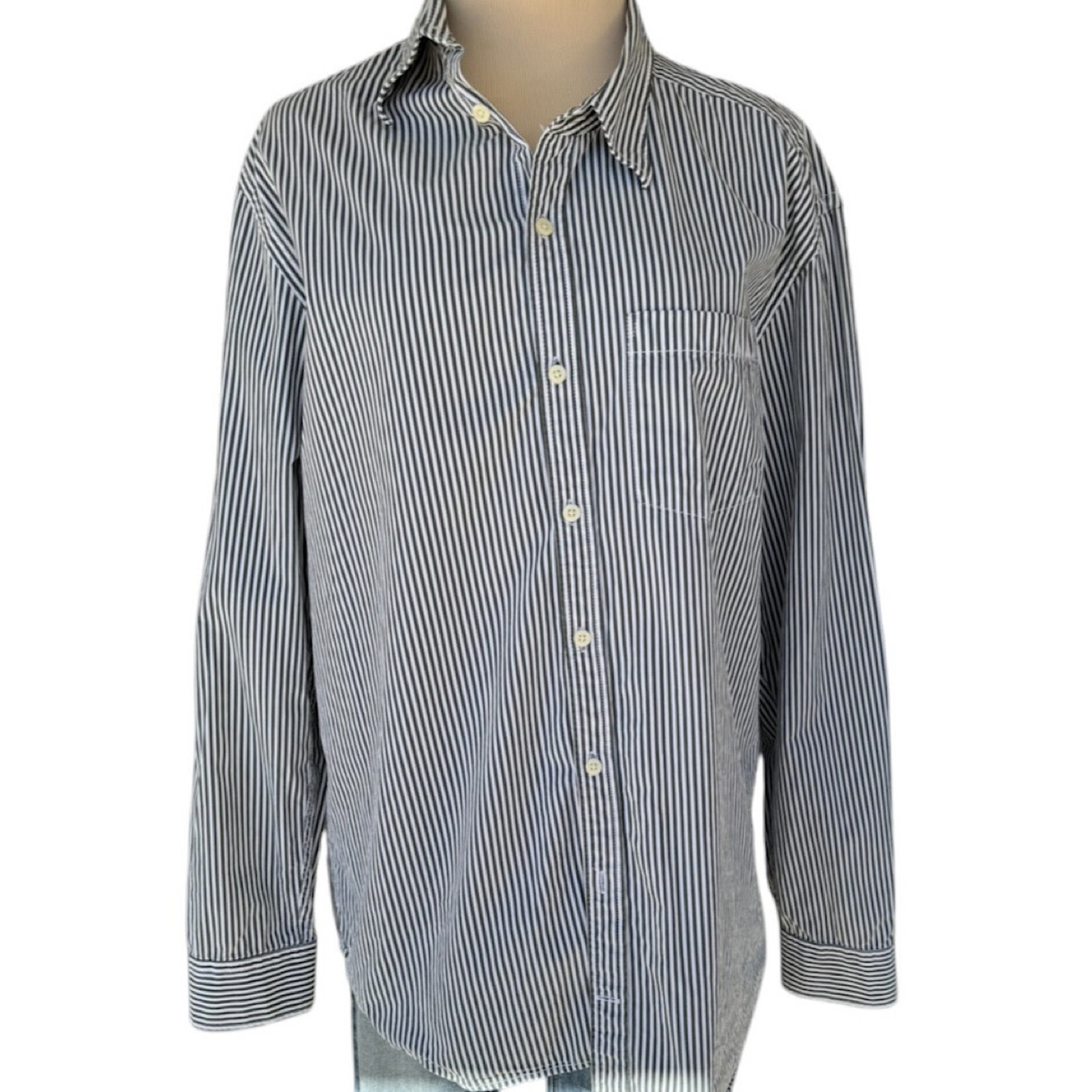 Old Navy Olive Striped Button Down Dress Shirt Size XL-RF