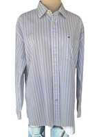 White Striped Button Down Dress Shirt Size L-RF