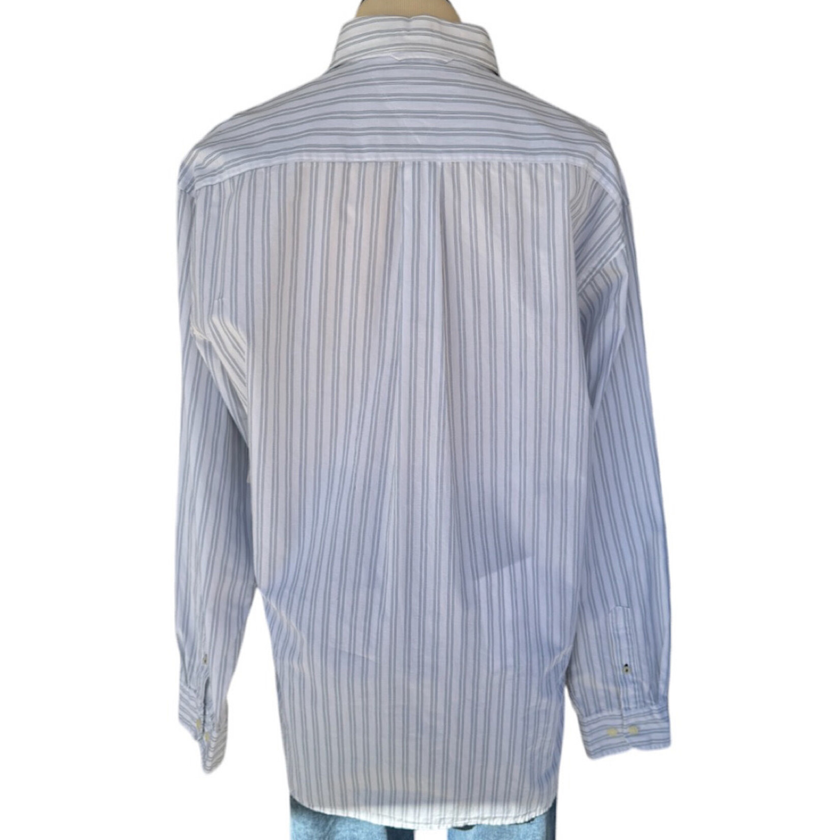 Tommy Hilfiger White Striped Button Down Dress Shirt Size L-RF