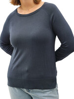 Teal Lightweight Round Neck Sweater with Side Slits
