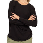Black Round Neck Long Sleeve Curved Hem Top