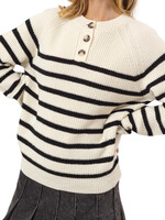 Black/Cream Striped Henley Sweater