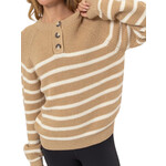 Cream/Taupe Striped Henley Sweater
