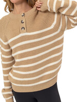 Cream/Taupe Striped Henley Sweater
