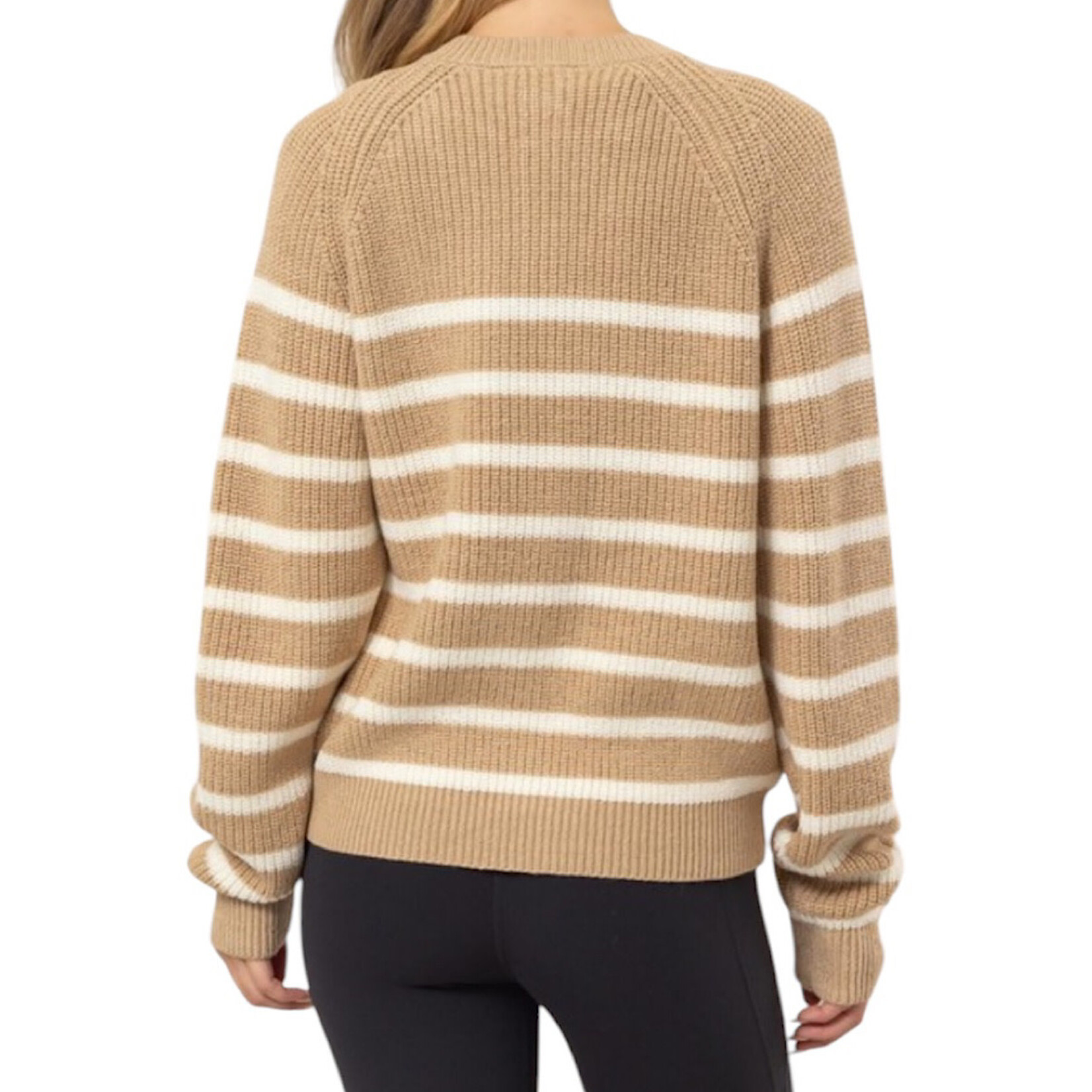 Cream/Taupe Striped Henley Sweater