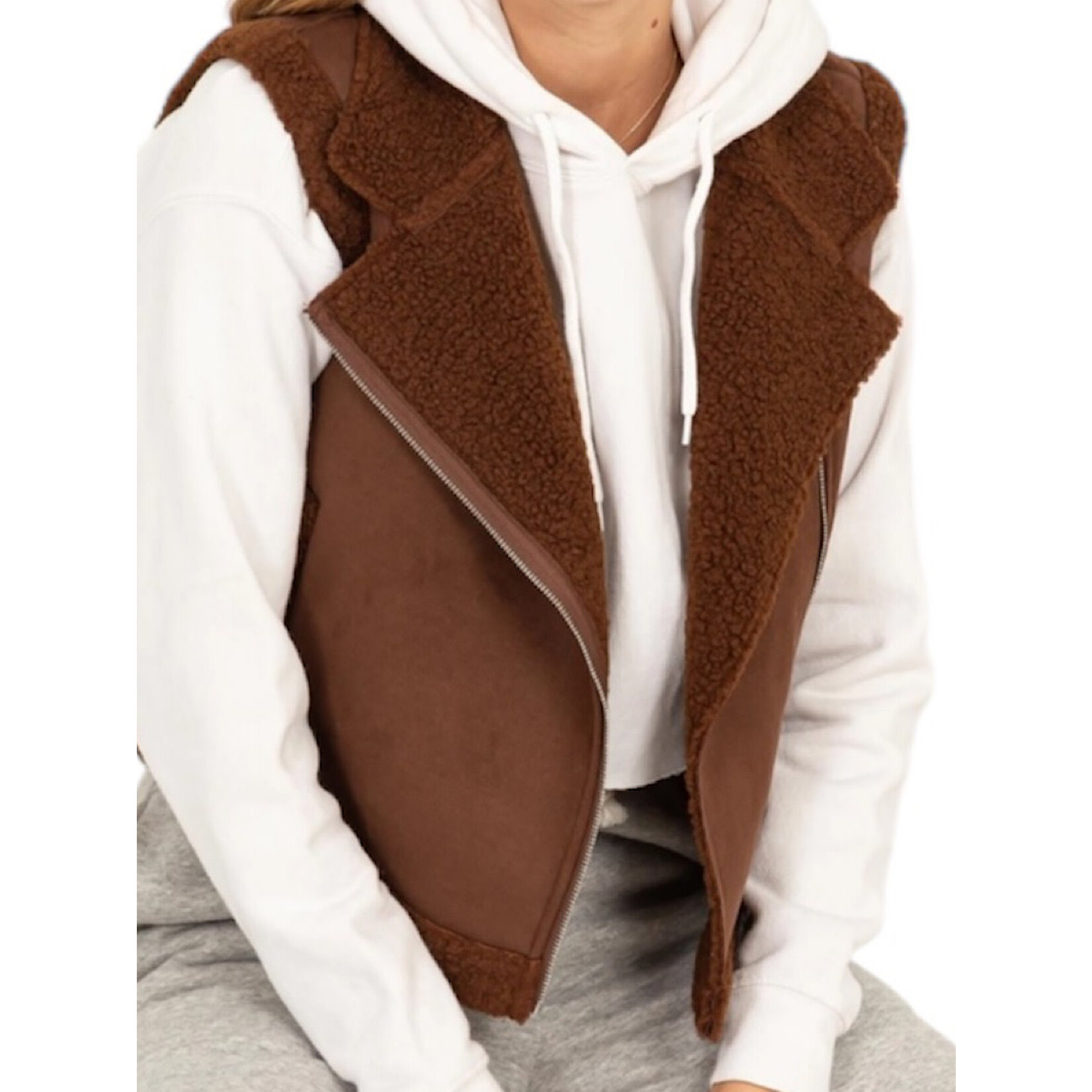 Dark Oak Brown Faux Suede Fur Crop Vest