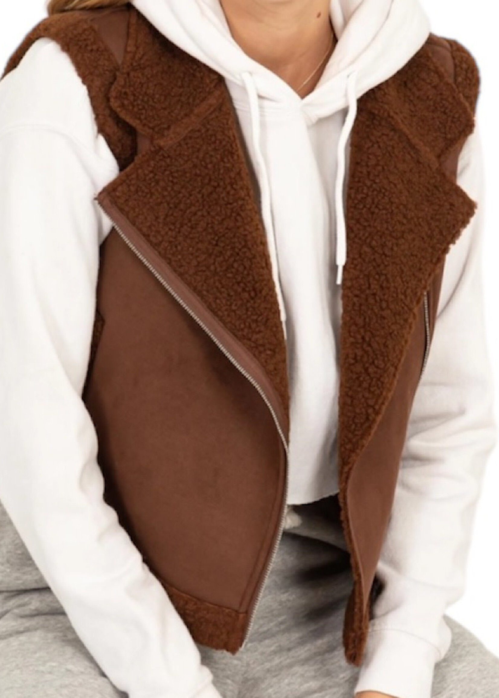 Dark Oak Brown Faux Suede Fur Crop Vest