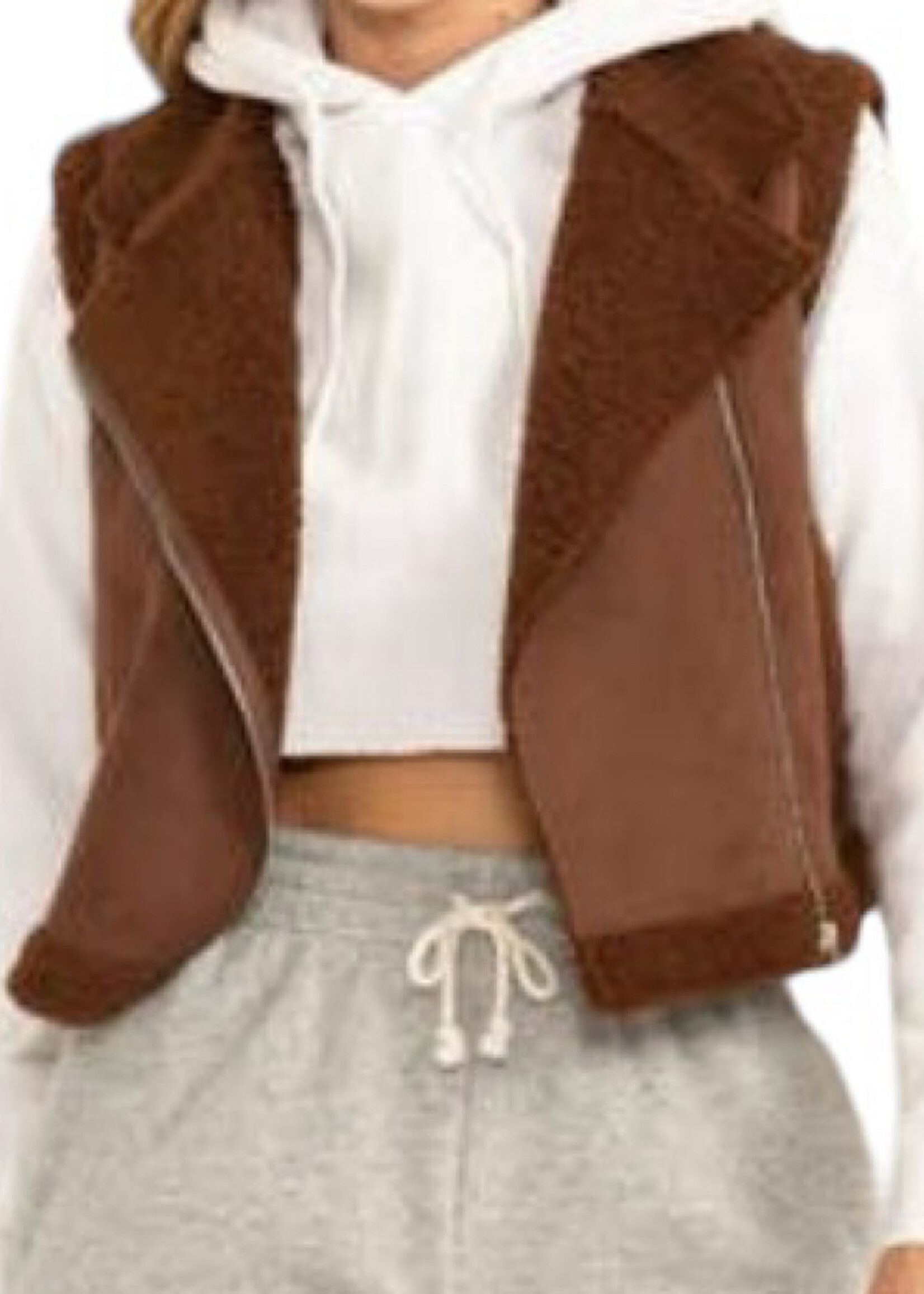 Dark Oak Brown Faux Suede Fur Crop Vest