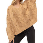 Taupe V-Neck Oversized Cable Knit Sweater