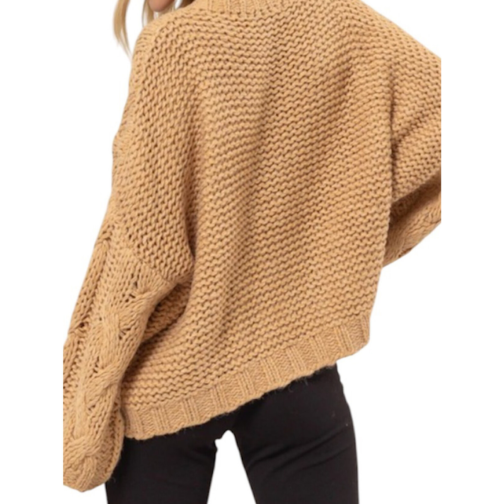 Taupe V-Neck Oversized Cable Knit Sweater