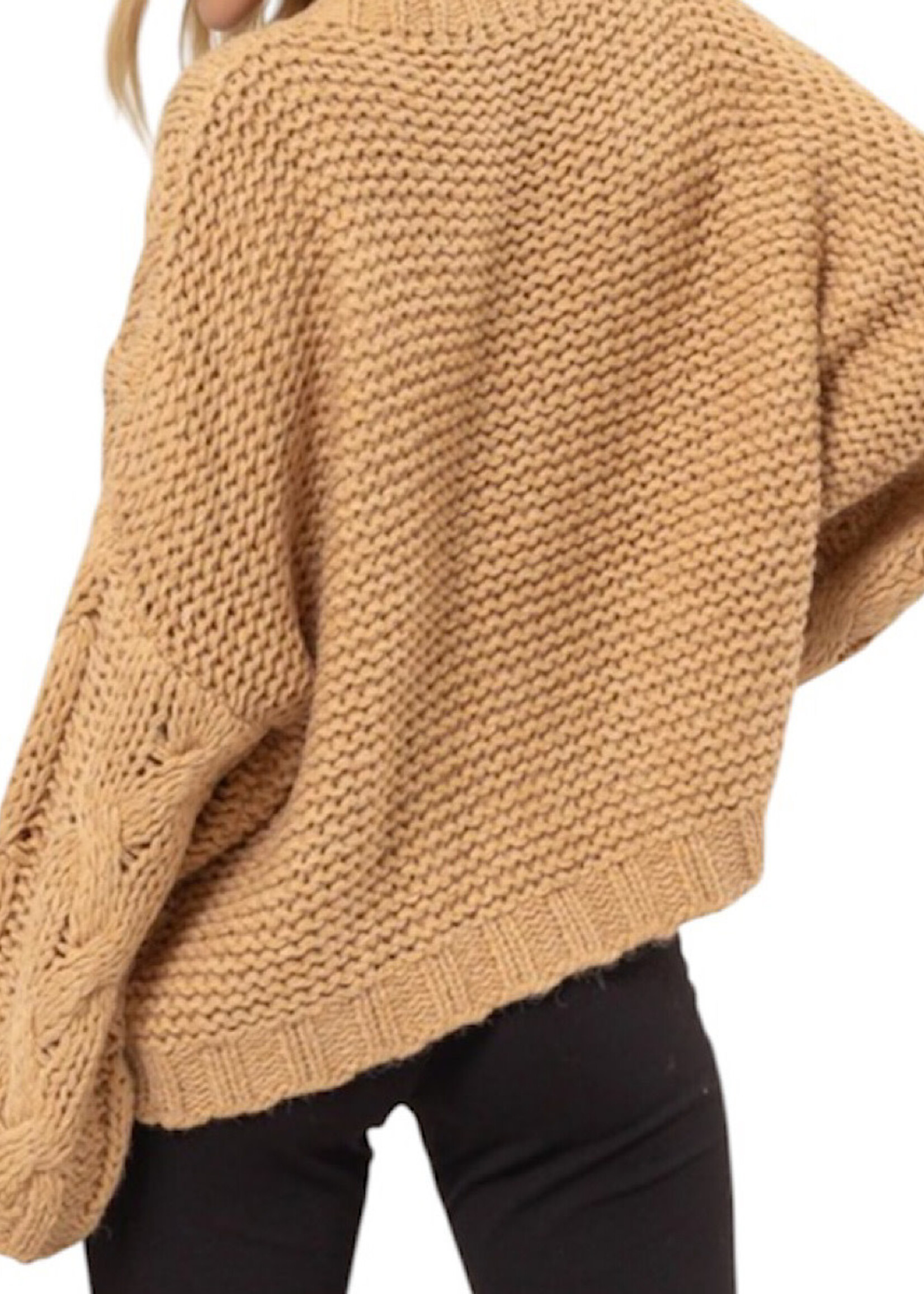 Taupe V-Neck Oversized Cable Knit Sweater