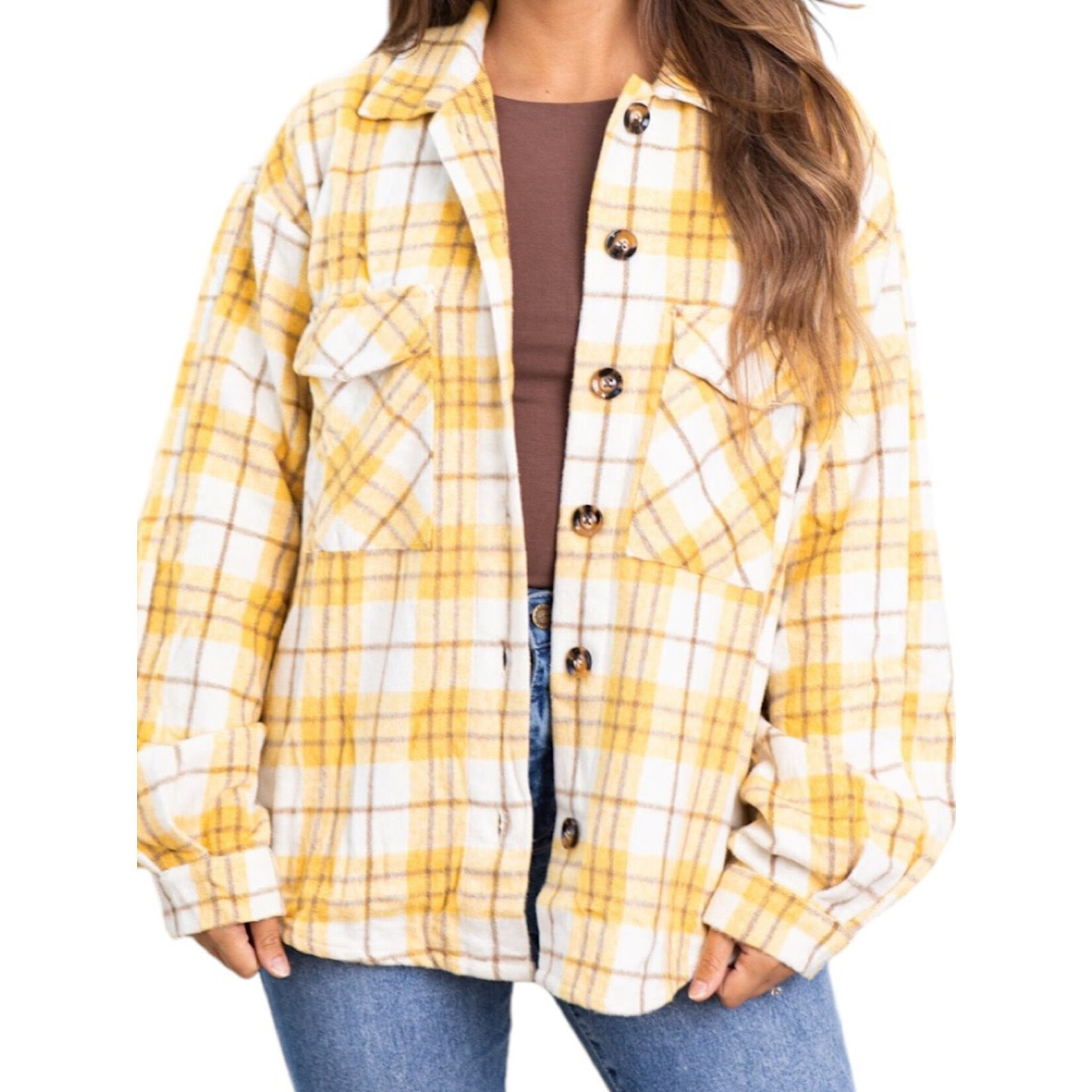 Yellow Plaid Chunky Button Front Shacket