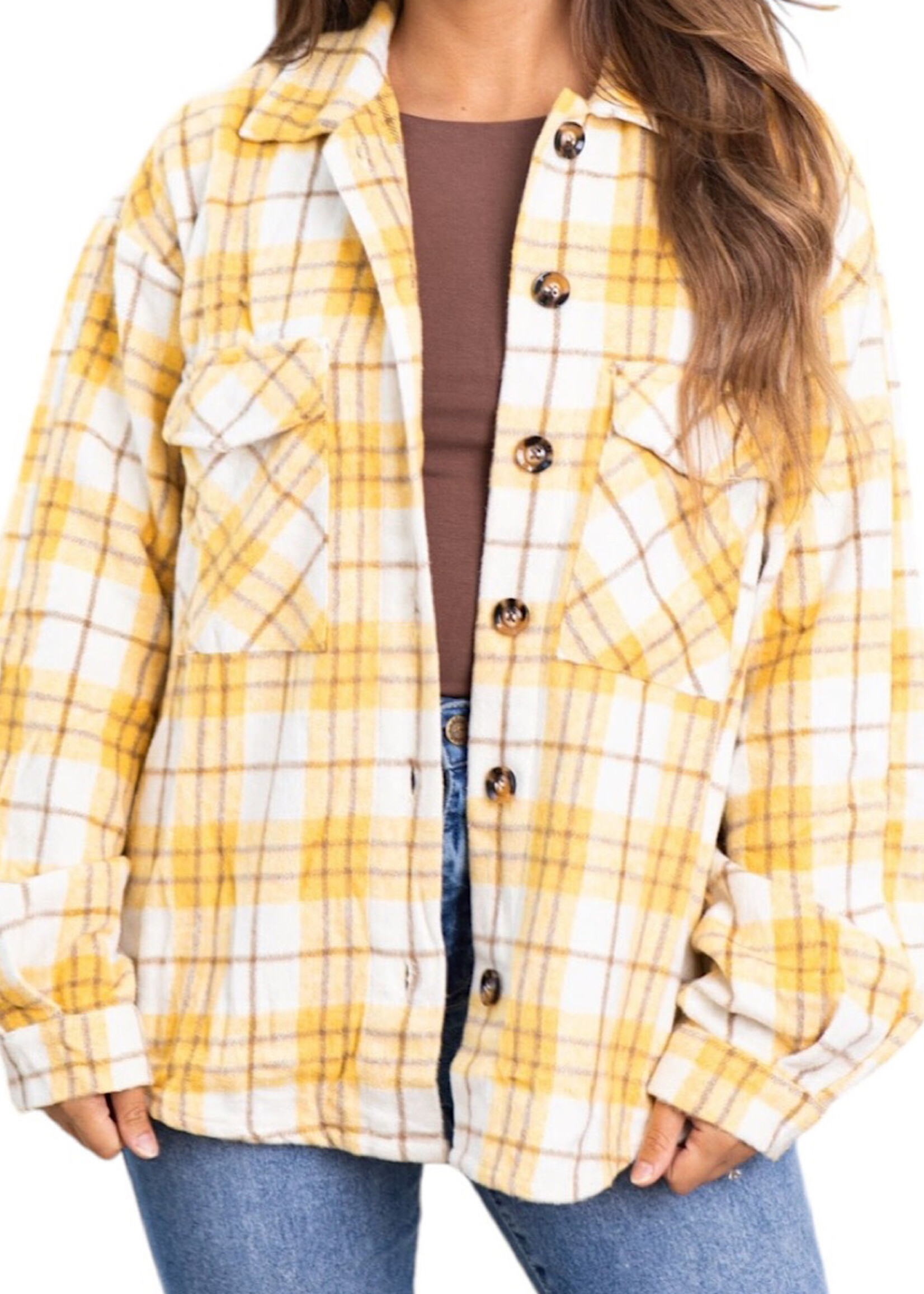 Yellow Plaid Chunky Button Front Shacket