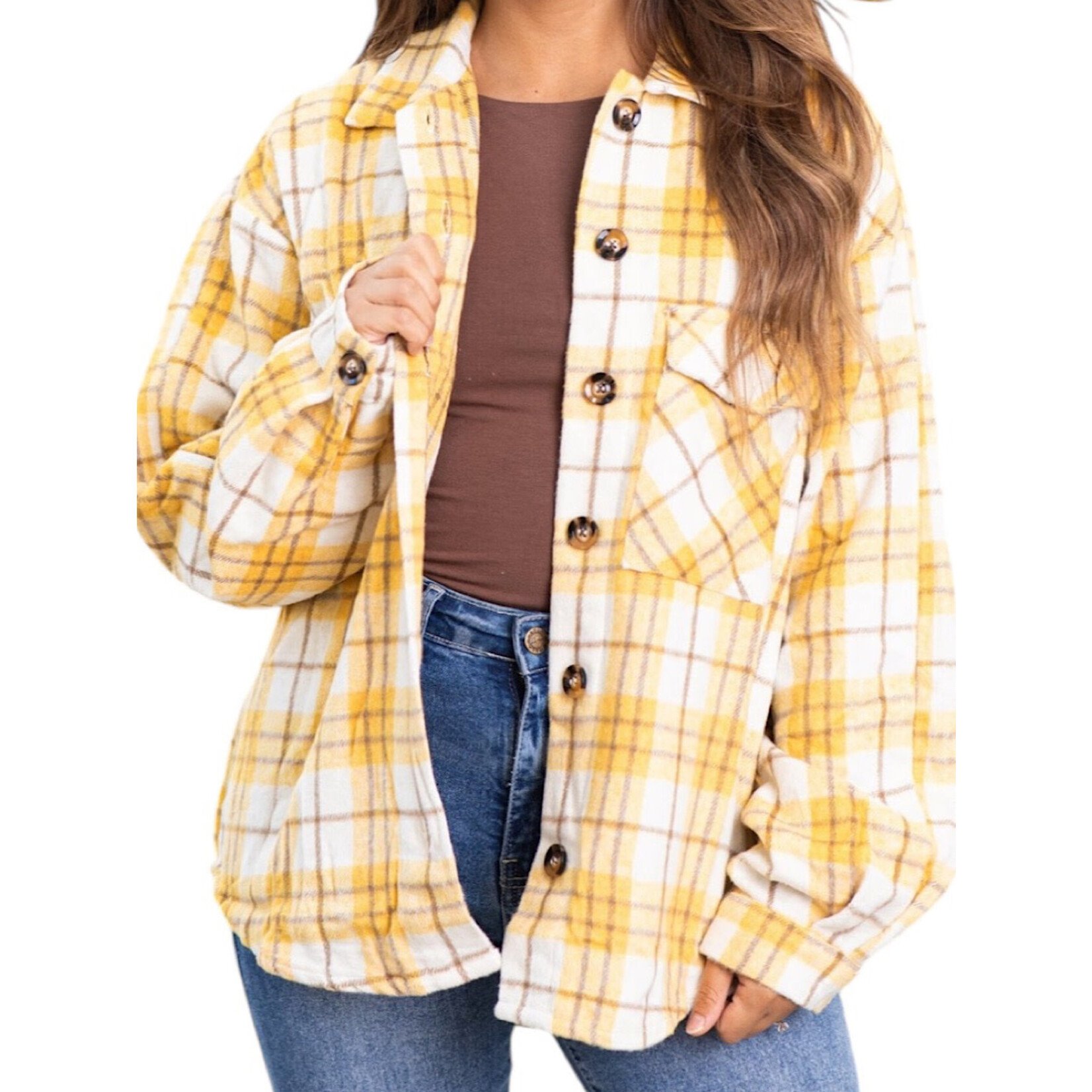 Yellow Plaid Chunky Button Front Shacket