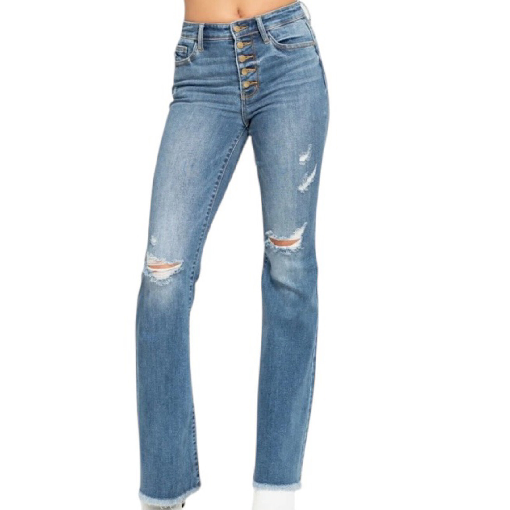 Judy Blue JB82638REG M/R Button Fly Flare W/ Destroy Fray Hem