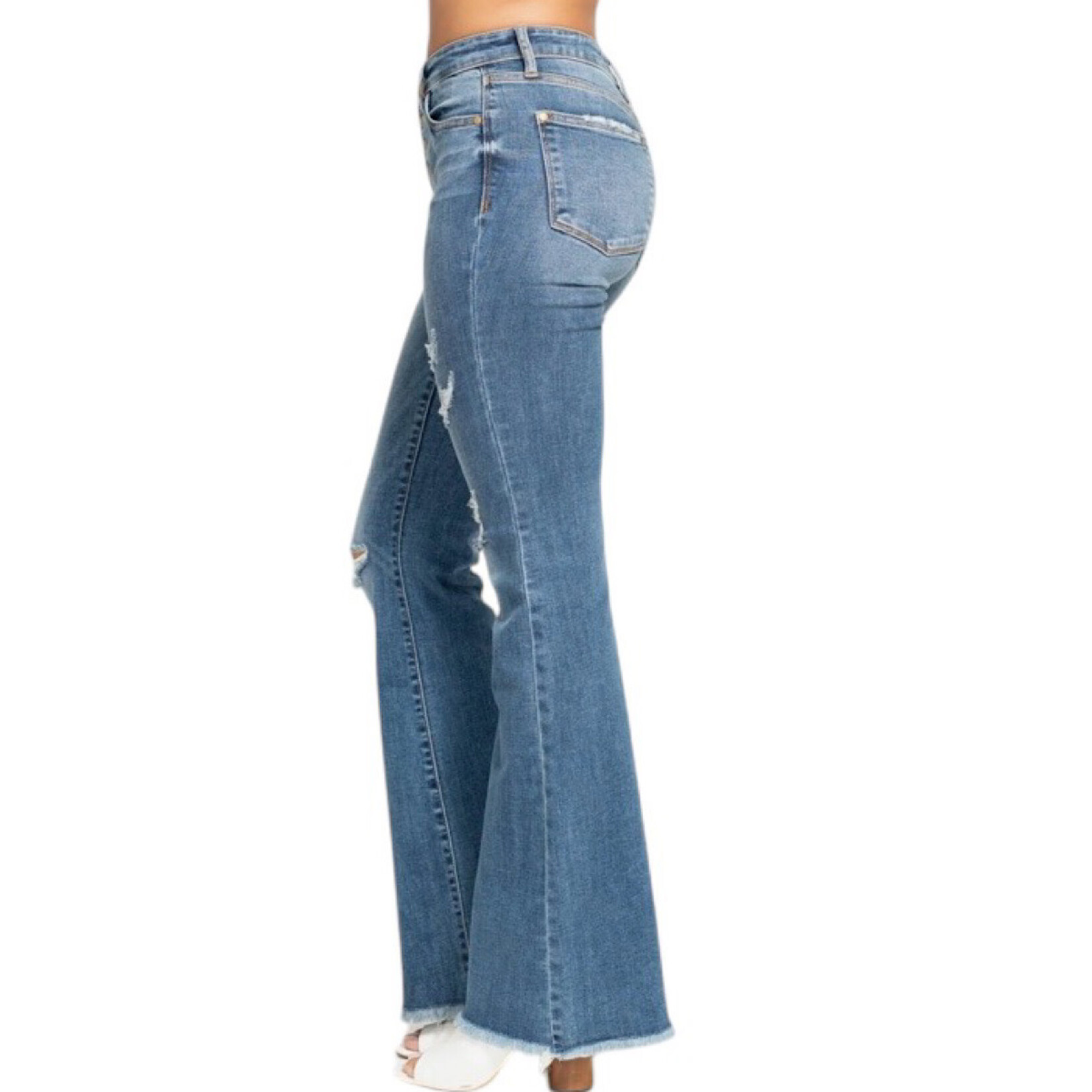 Judy Blue JB82638REG M/R Button Fly Flare W/ Destroy Fray Hem