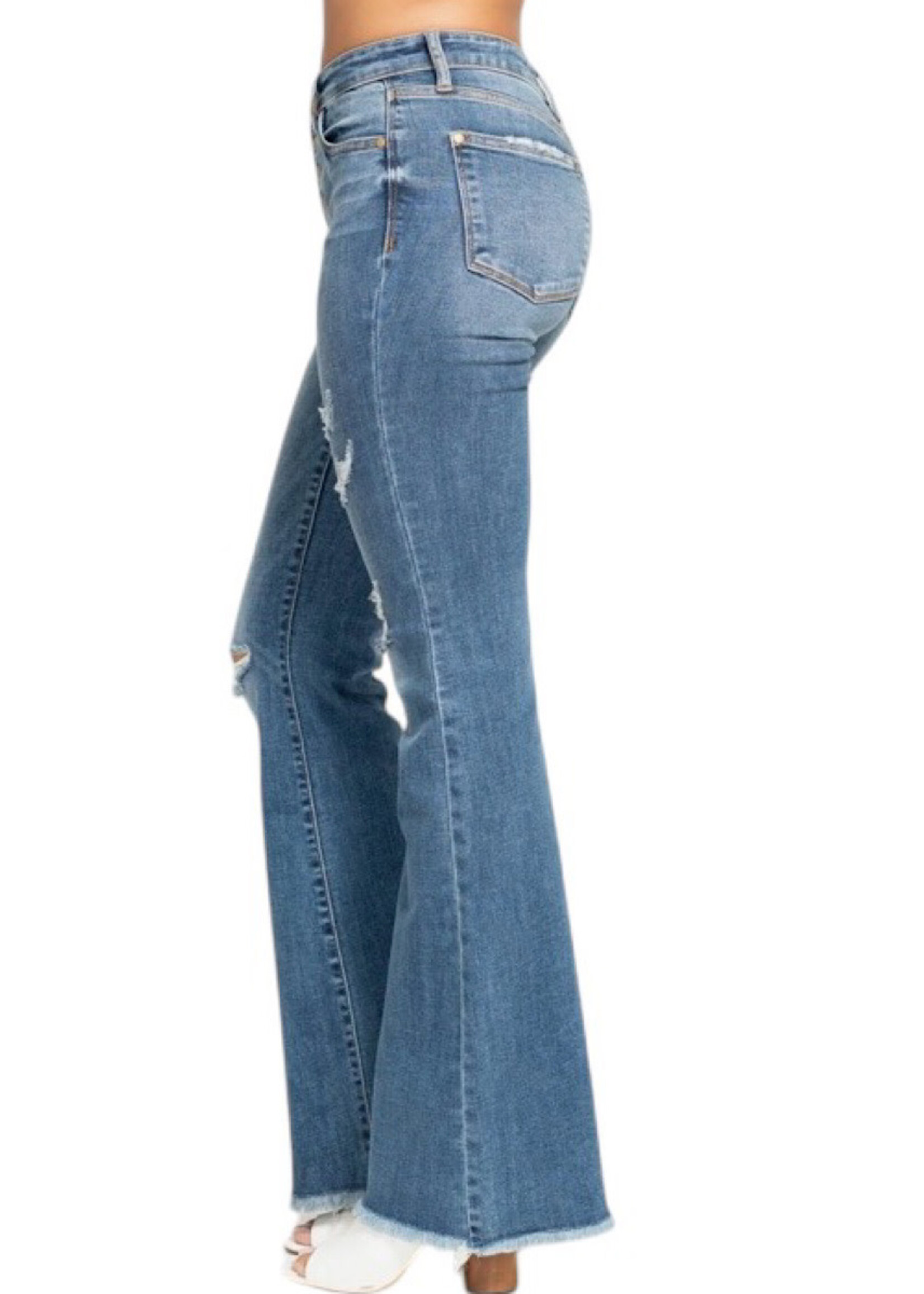 Judy Blue JB82638REG M/R Button Fly Flare W/ Destroy Fray Hem