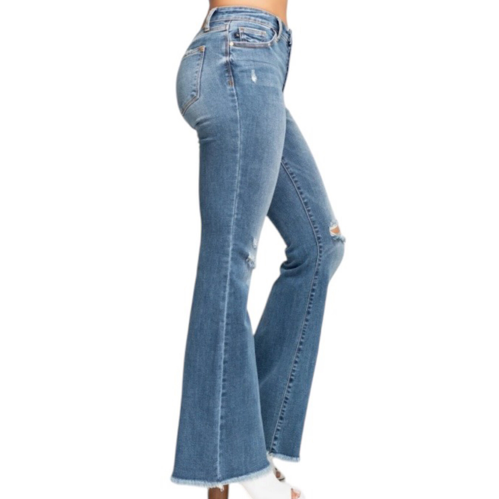 Judy Blue JB82638REG M/R Button Fly Flare W/ Destroy Fray Hem