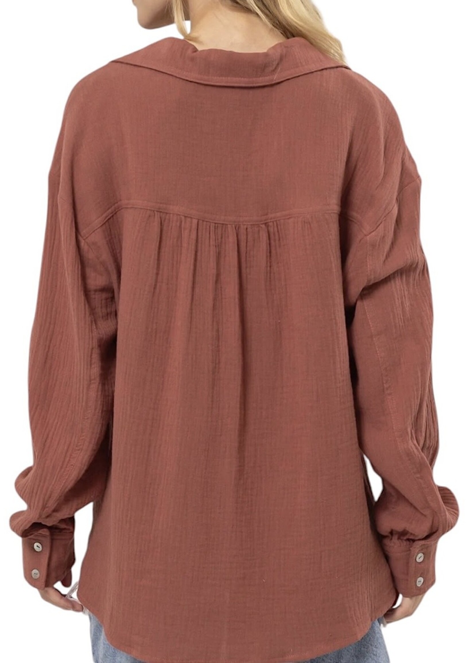 Terracotta Double Gauze Button Down Blouse