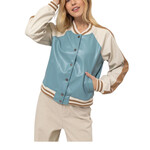 Retro Blue Chic Color Block Baseball Jacket