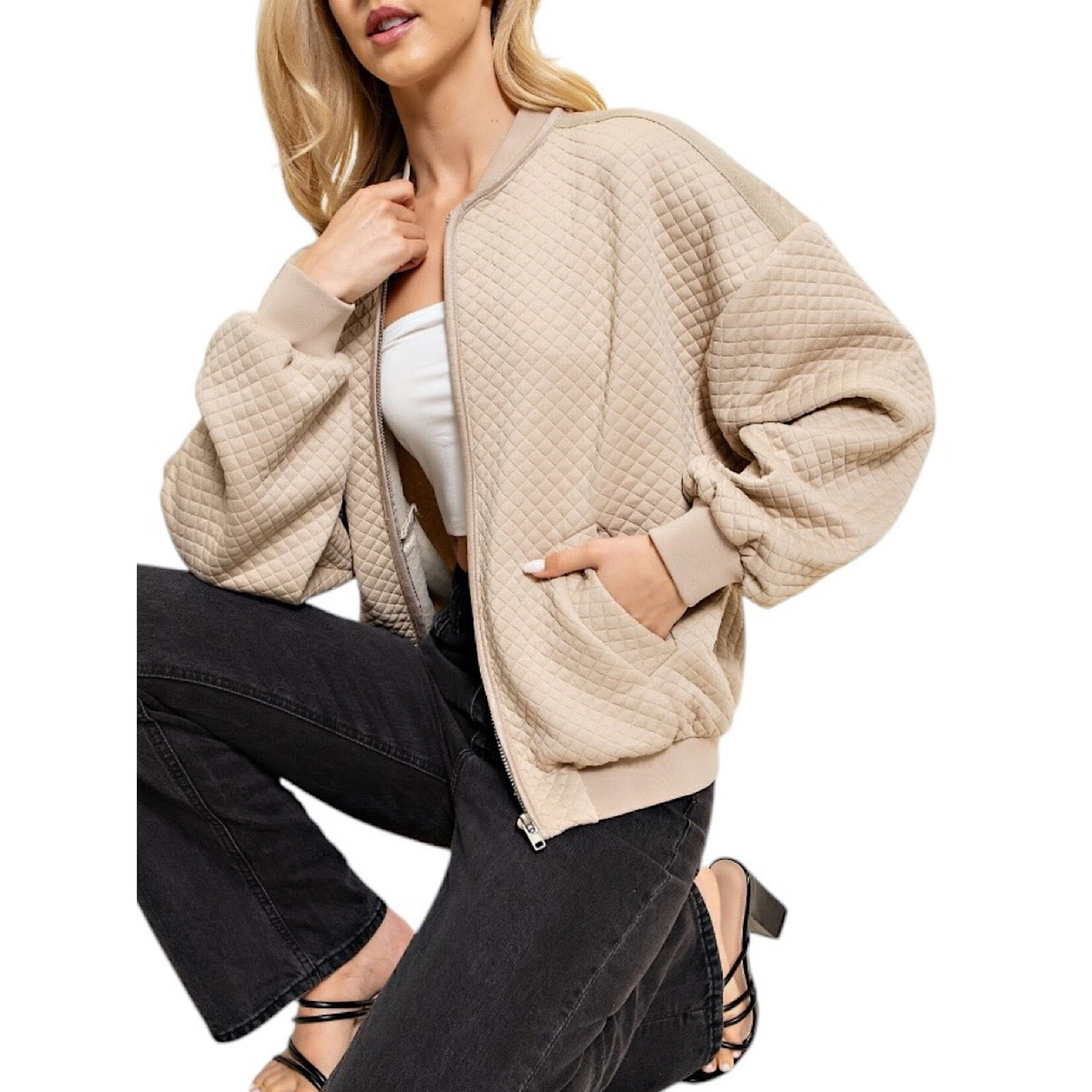 Taupe Textured Bomber Jacket