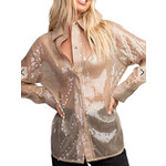 Taupe Sequin Collard Button Down Shirt