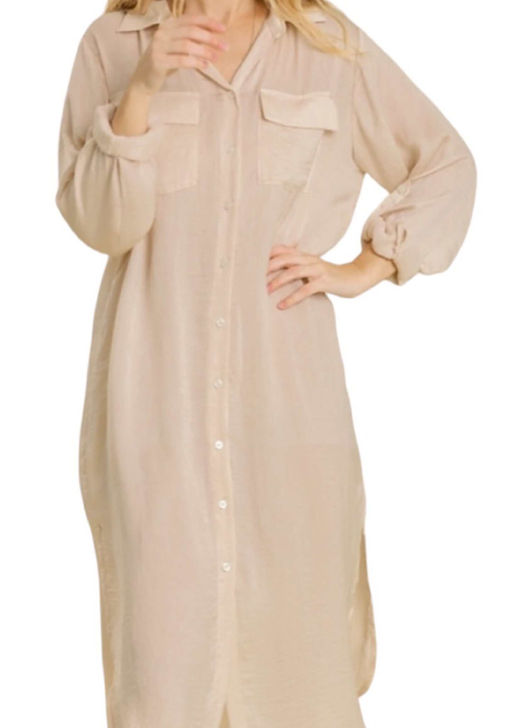 Champagne Satin Button Down Midi Dress