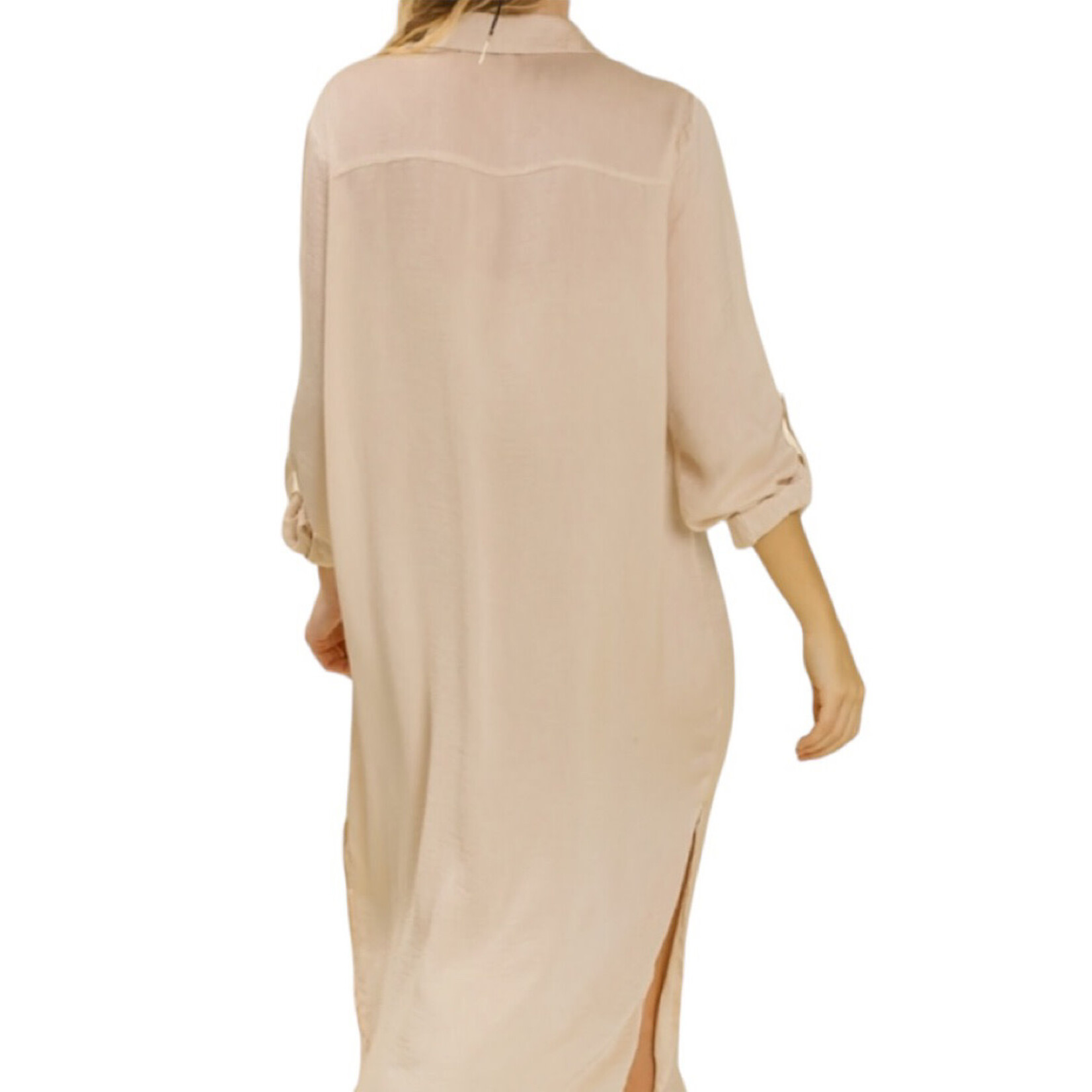 Champagne Satin Button Down Midi Dress