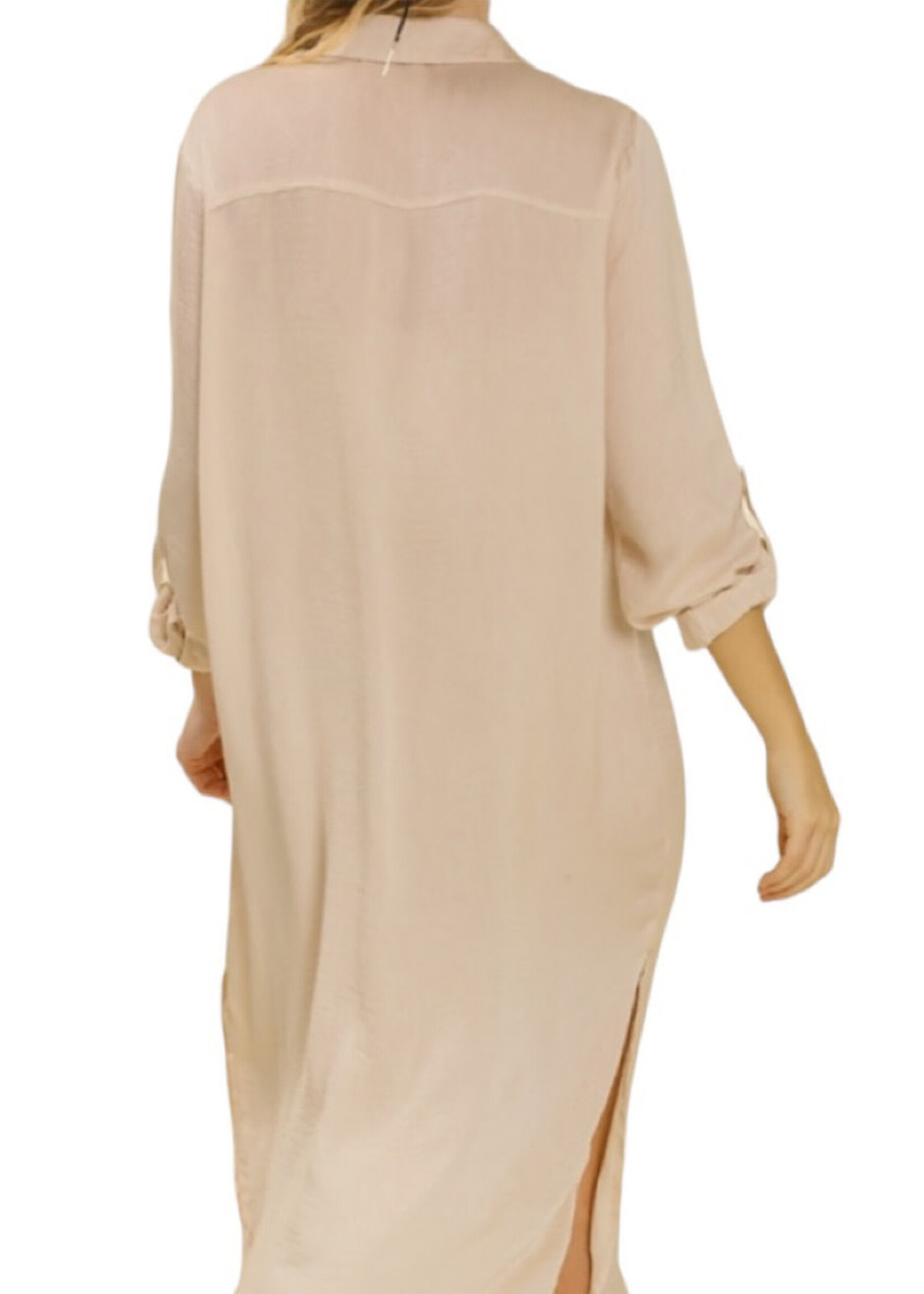 Champagne Satin Button Down Midi Dress