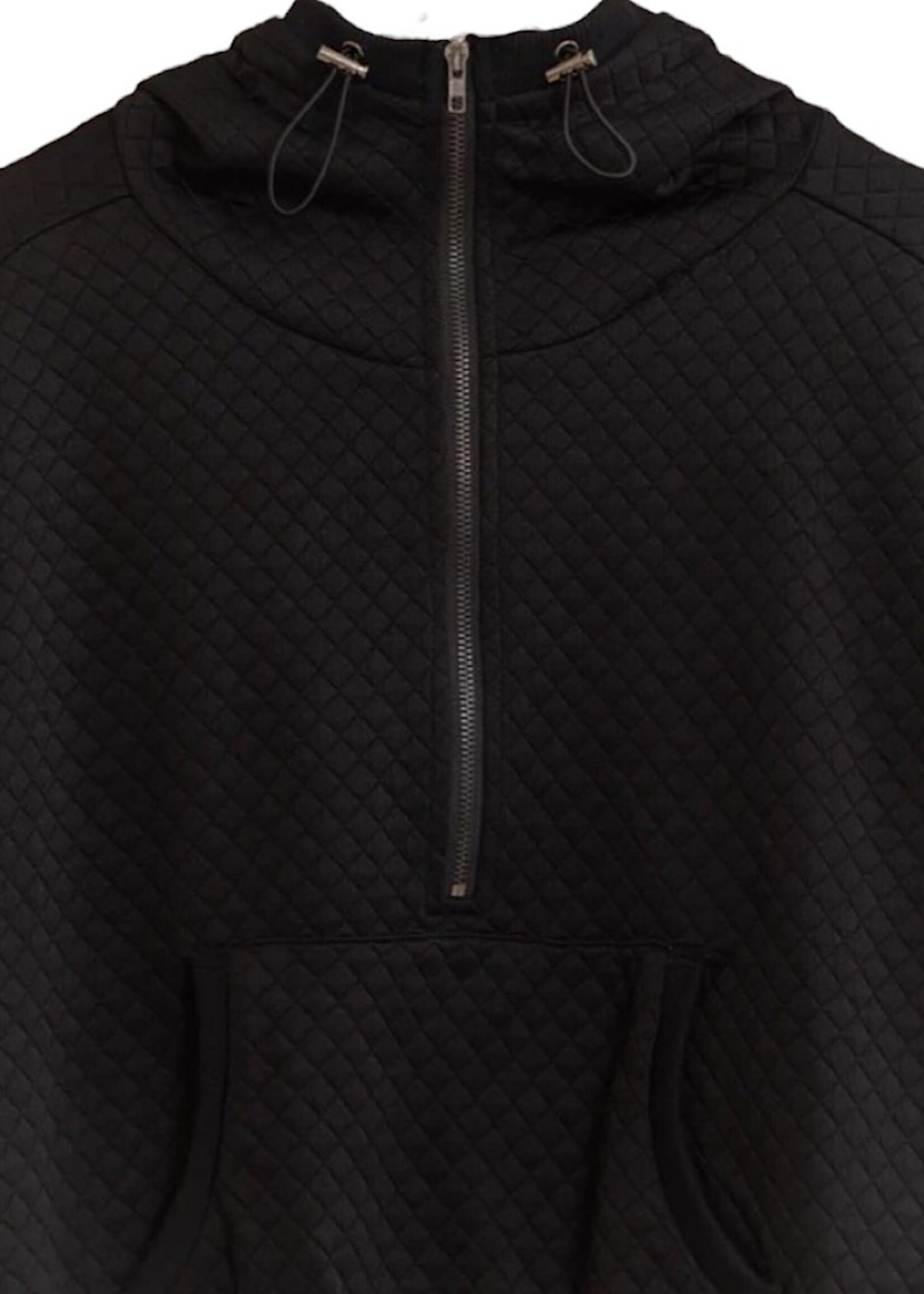 Black Quilted Half Zip Knit Hoodie