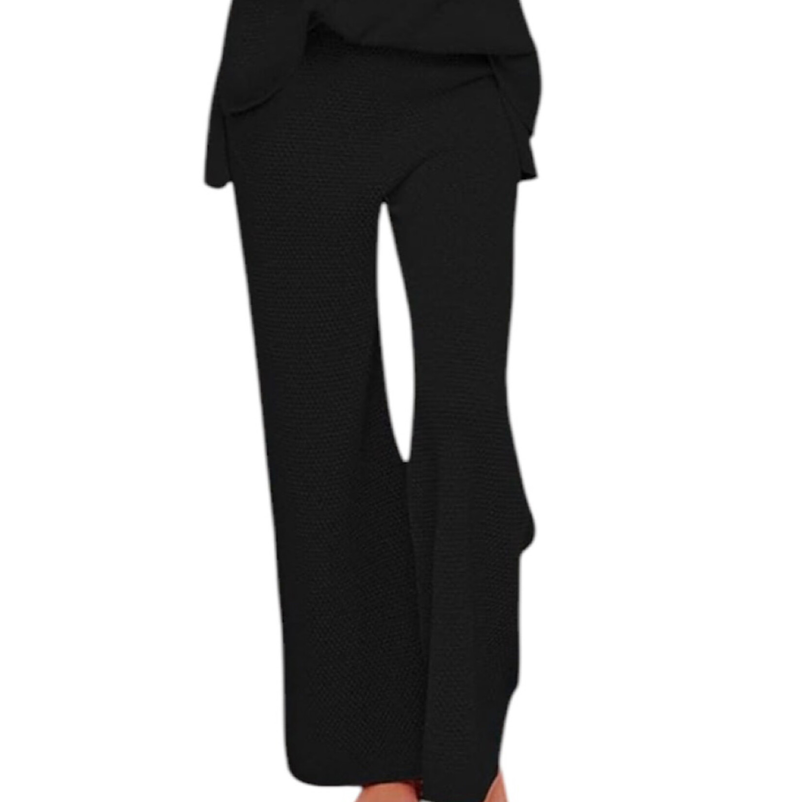 Black Henley Waffle Knit Lounge Set