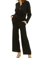 Black Henley Waffle Knit Lounge Set