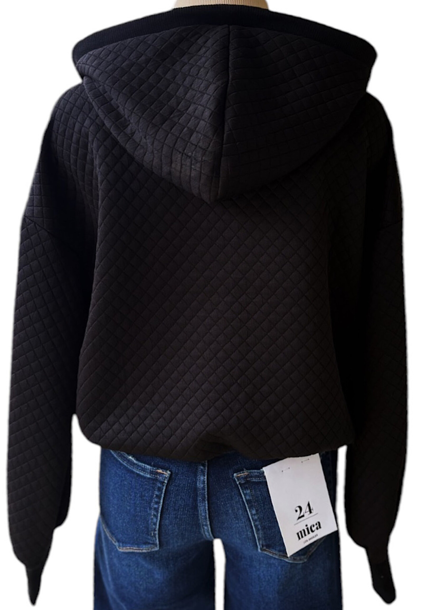 Black Quilted Half Zip Knit Hoodie