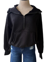 Black Quilted Half Zip Knit Hoodie