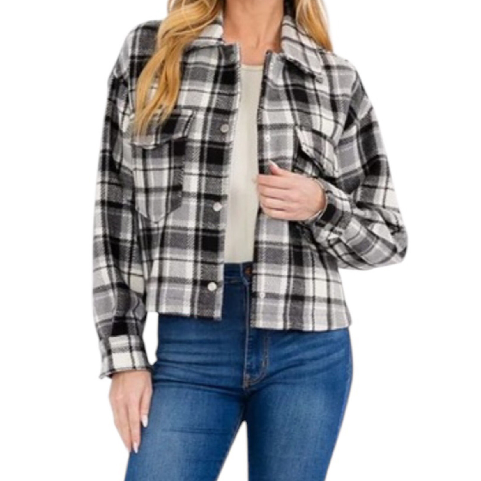 Black Plaid Cropped Jacket