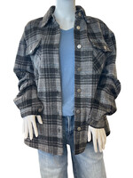 Black Plaid Button Down Shacket with Chest Pockets