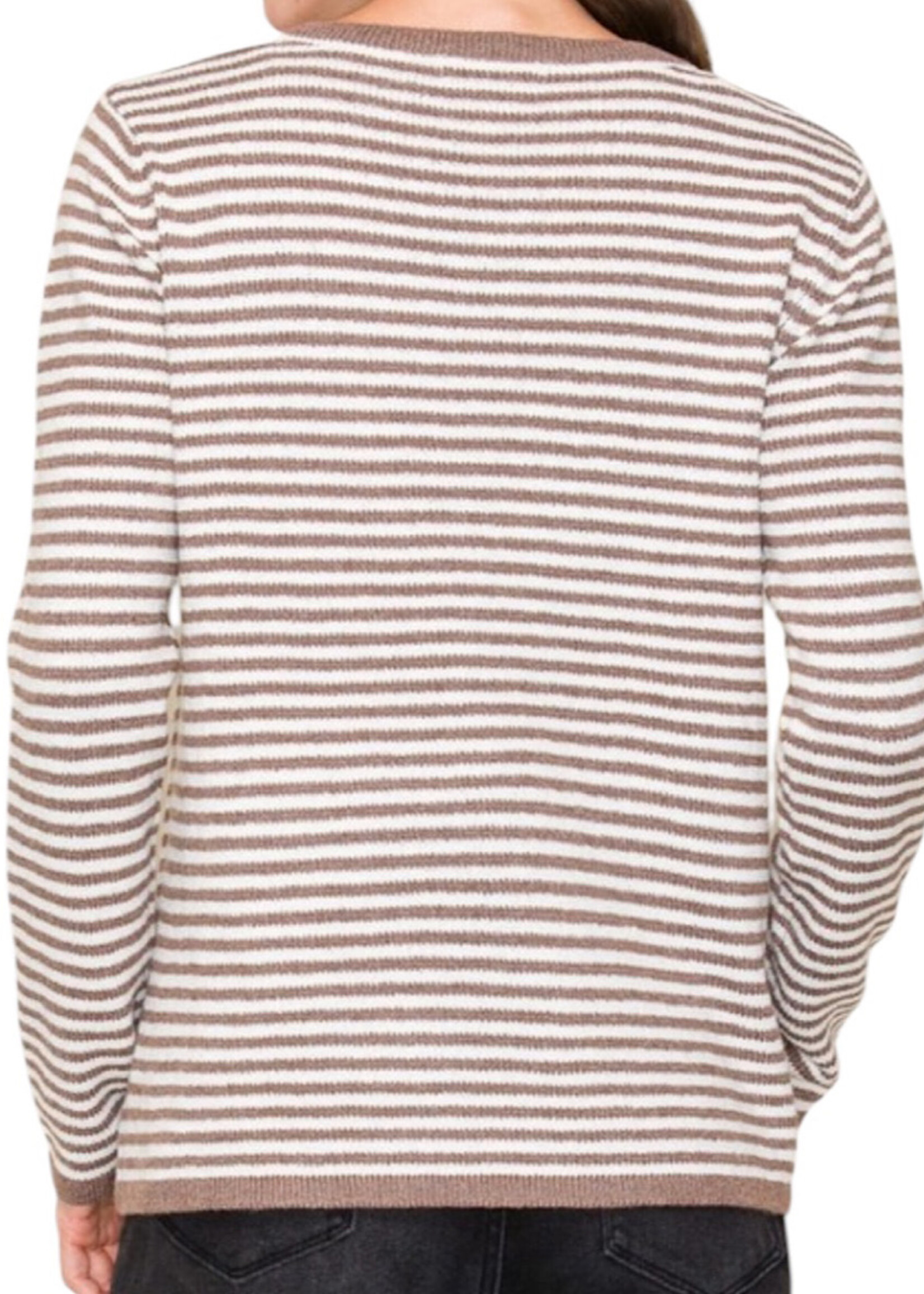 Mocha Striped Crew Neck Sweater