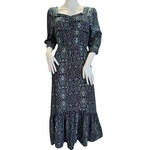 Navy Multi Print Midi Dress S