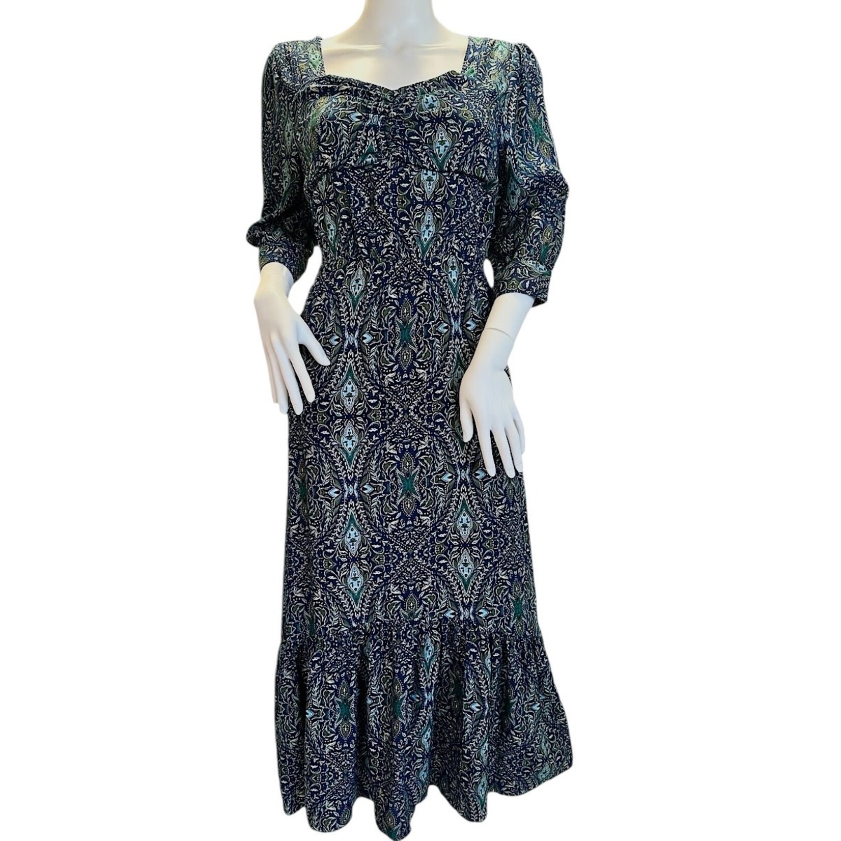 Navy Multi Print Midi Dress S