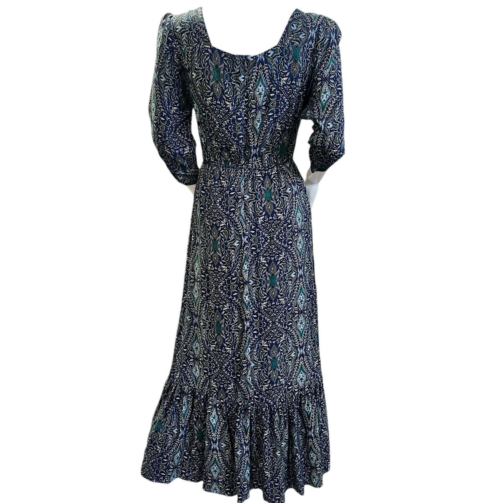 Navy Multi Print Midi Dress S