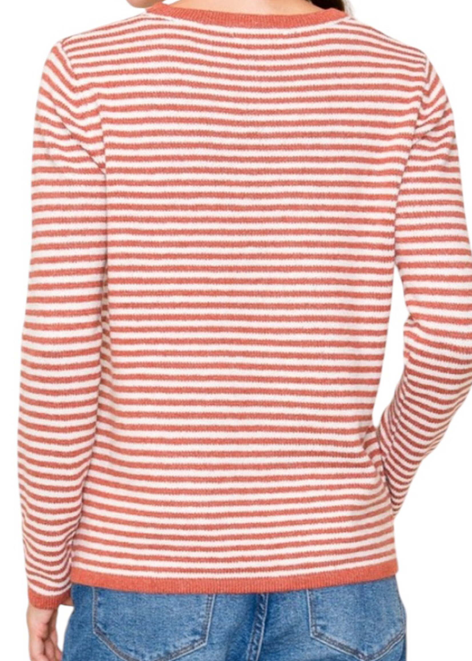 Light Rust Striped Crew Neck Sweater