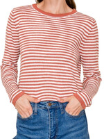 Light Rust Striped Crew Neck Sweater
