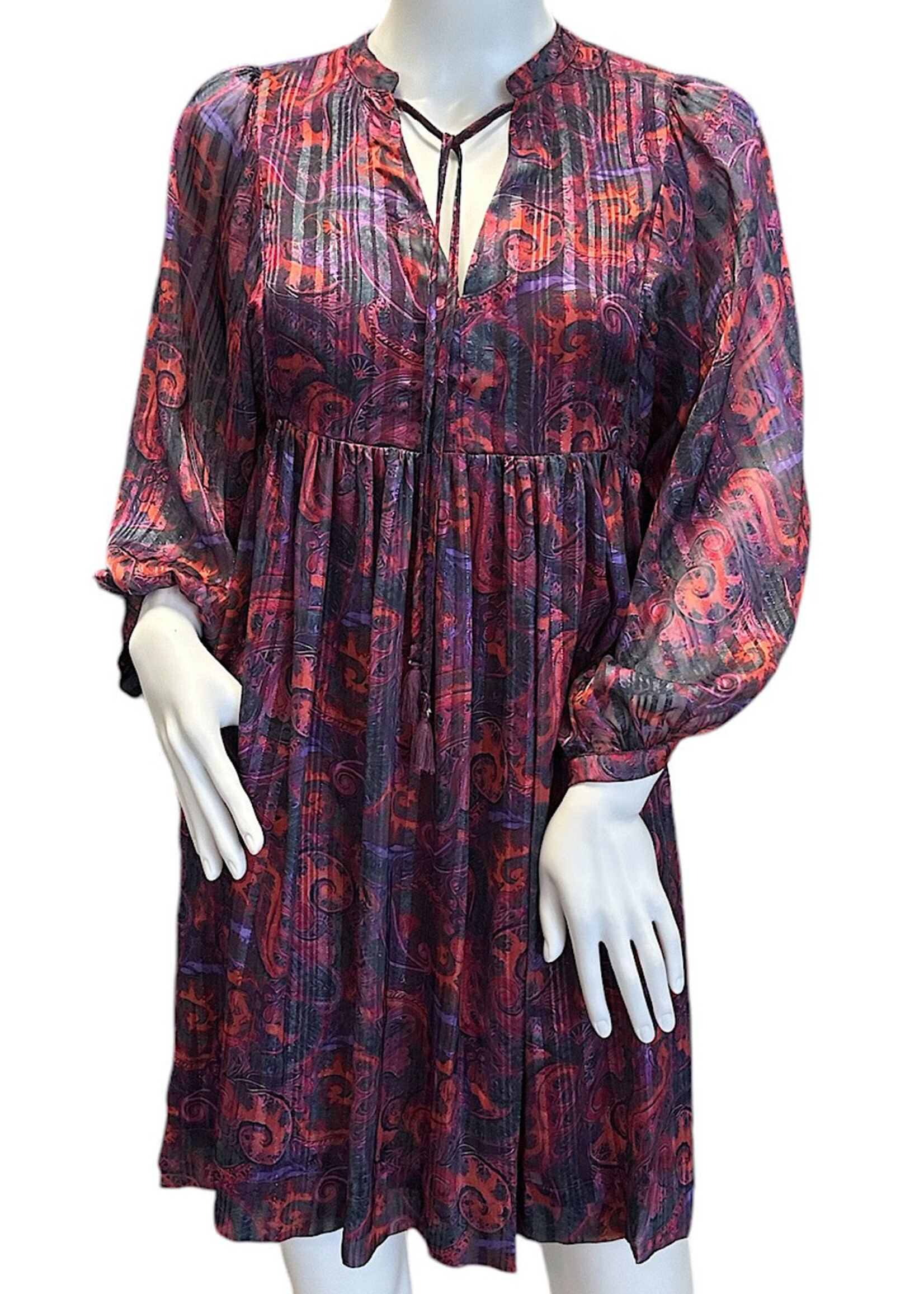 Purple Multi Sheer Print Above Knee Dress S