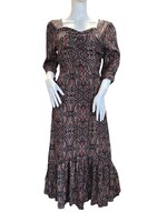 Black Multi Print Midi Dress S