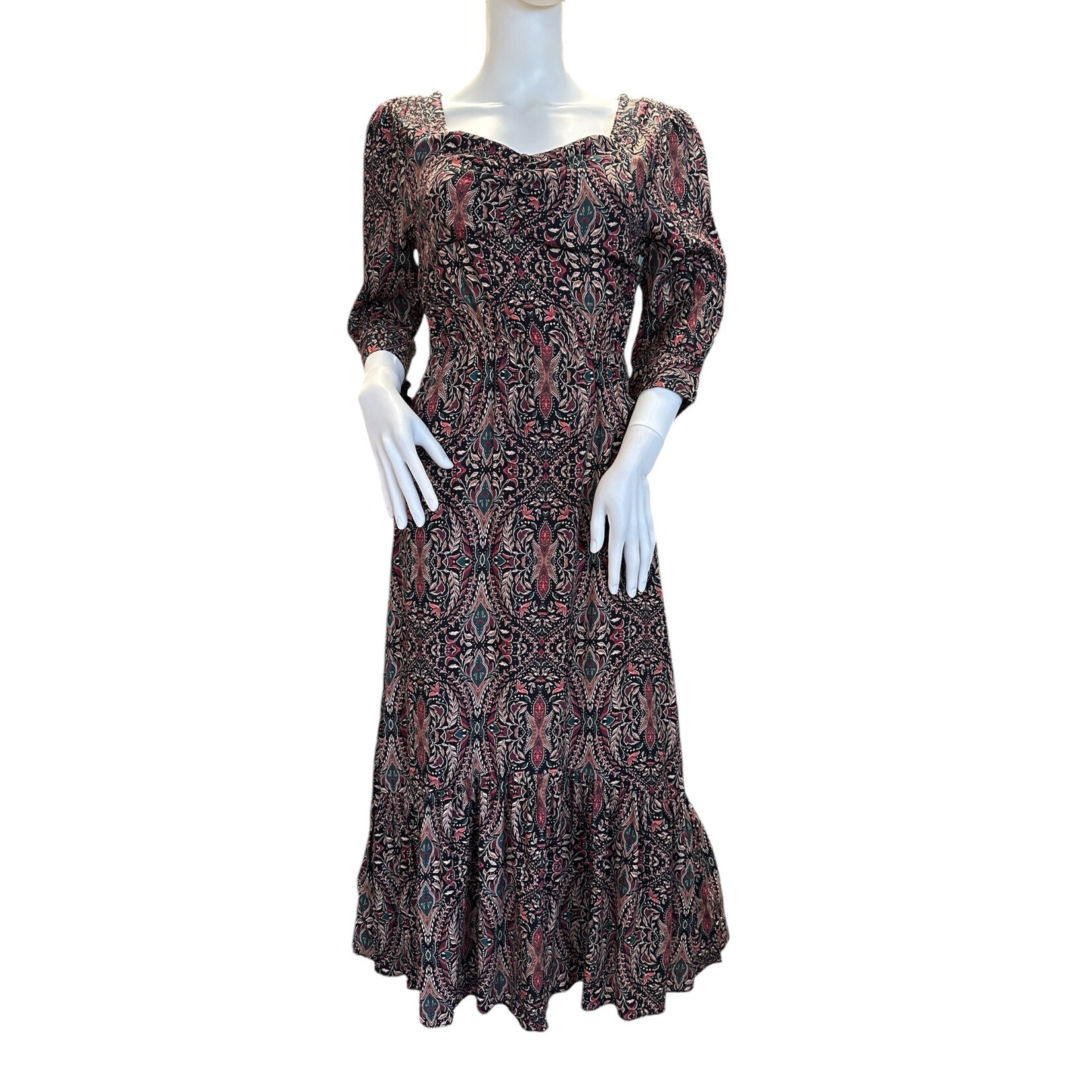 Black Multi Print Midi Dress S