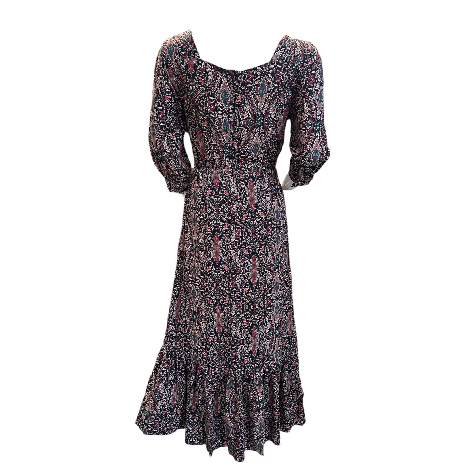 Black Multi Print Midi Dress S