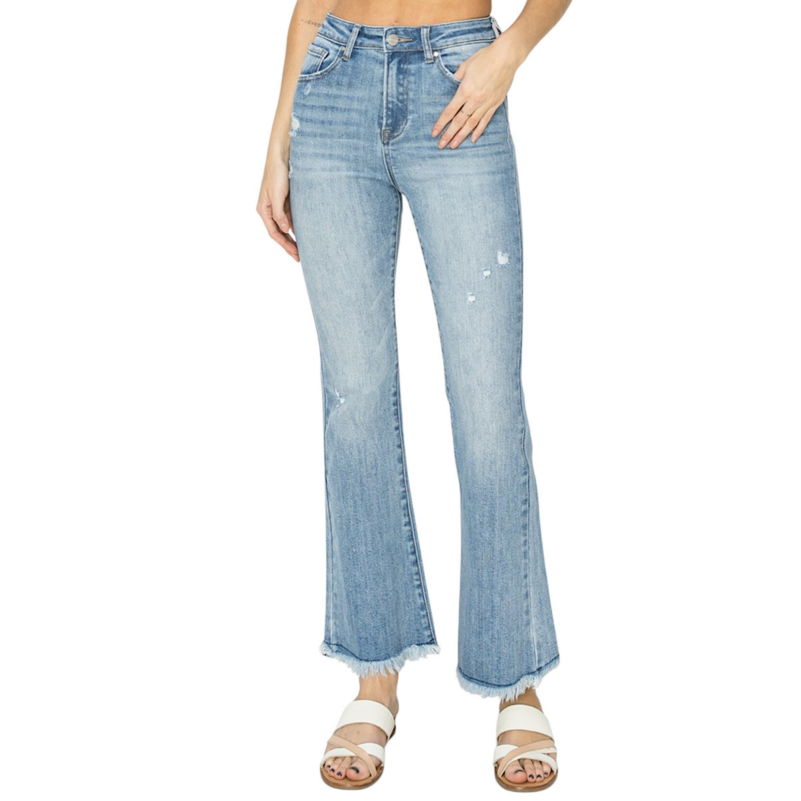 Risen RDP1277CH H/R Light Ankle Bootcut Frayed Hem